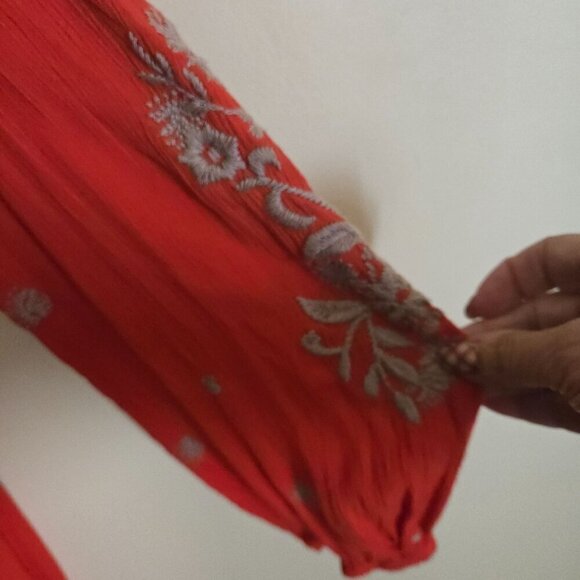 Free People Sweet Tennessee Embroidered Red Long Sleeve Tunic Dress Size S - Picture 8 of 10